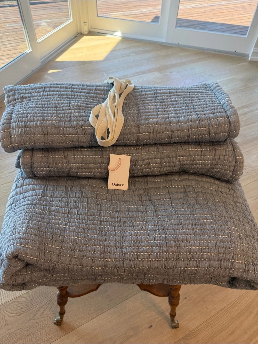 NWT Quince Organic Cotton Channel Stitch Coverlet Set – Blue??? – King/Cal King